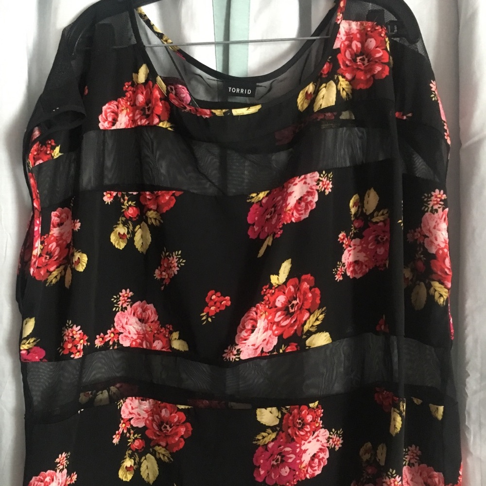Black Floral Mesh Top